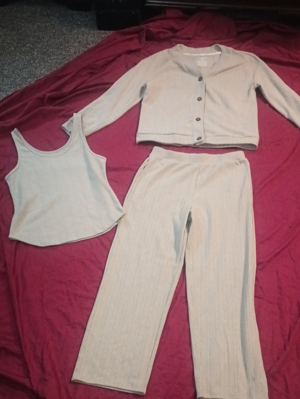 Live To Lounge Womans Light Gray Ribbed 3-Piece Set Size M New Comfy Fall Winter
